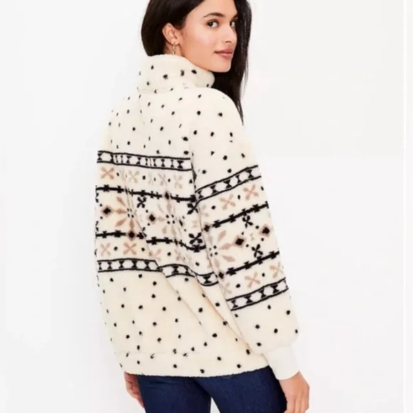 LOFT Cream and Black Sherpa Half Zip NWT - Picture 5 of 5